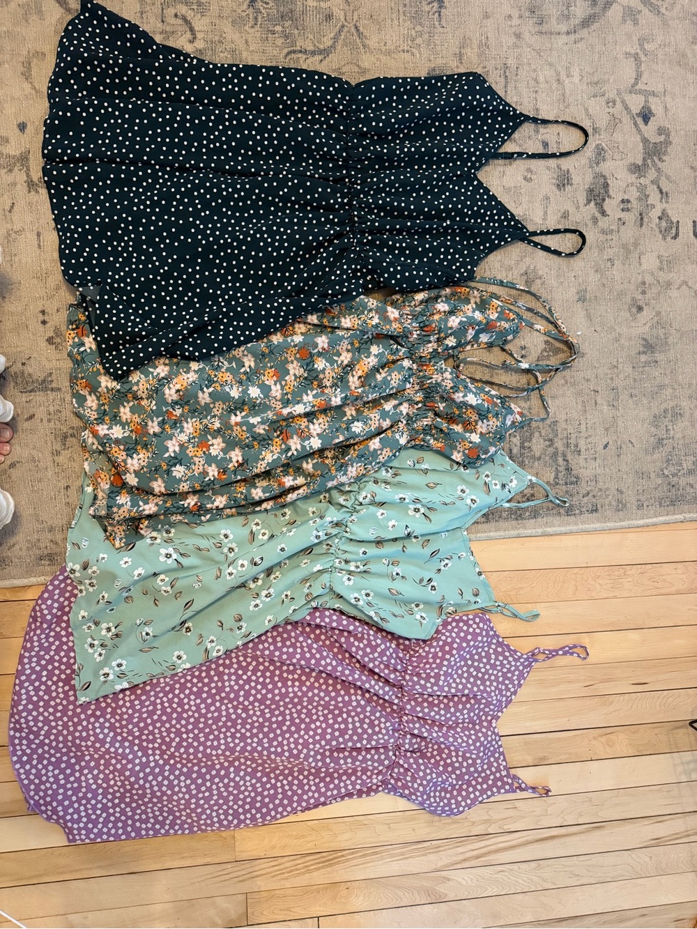 Lot of 4 Women's Floral & Polka Midi Dress — Black, Green, Mint, Purple